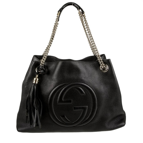 Gucci Black Leather Shoulder Bag with Chain - Picture 1 of 2